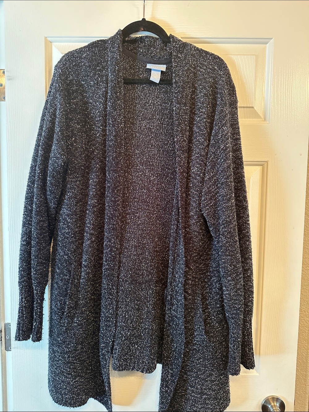 #38- Liz & Me Open-Front Charcoal Marled Women's Cardigan